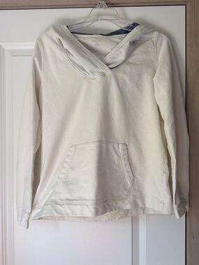 Lands' End Cream V‑Neck Pullover Hoodie